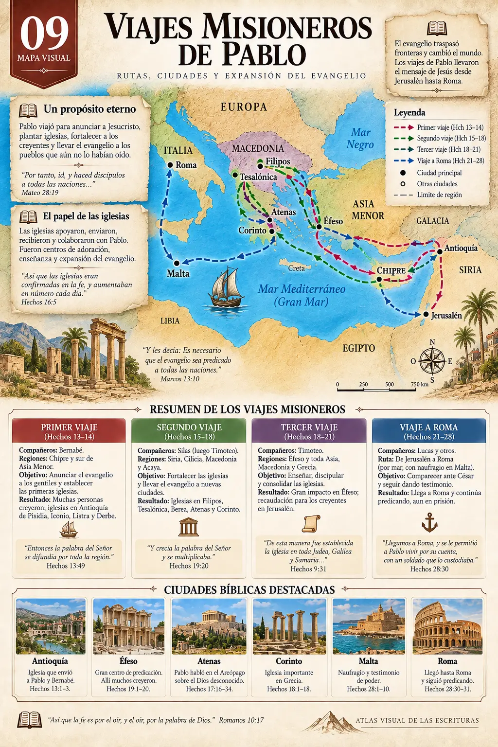 Mapa Visual: Viajes Misioneros de Pablo