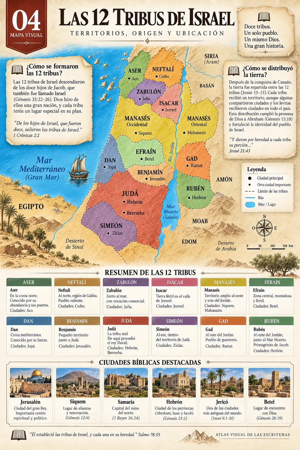 Mapa Visual: Las 12 Tribus de Israel
