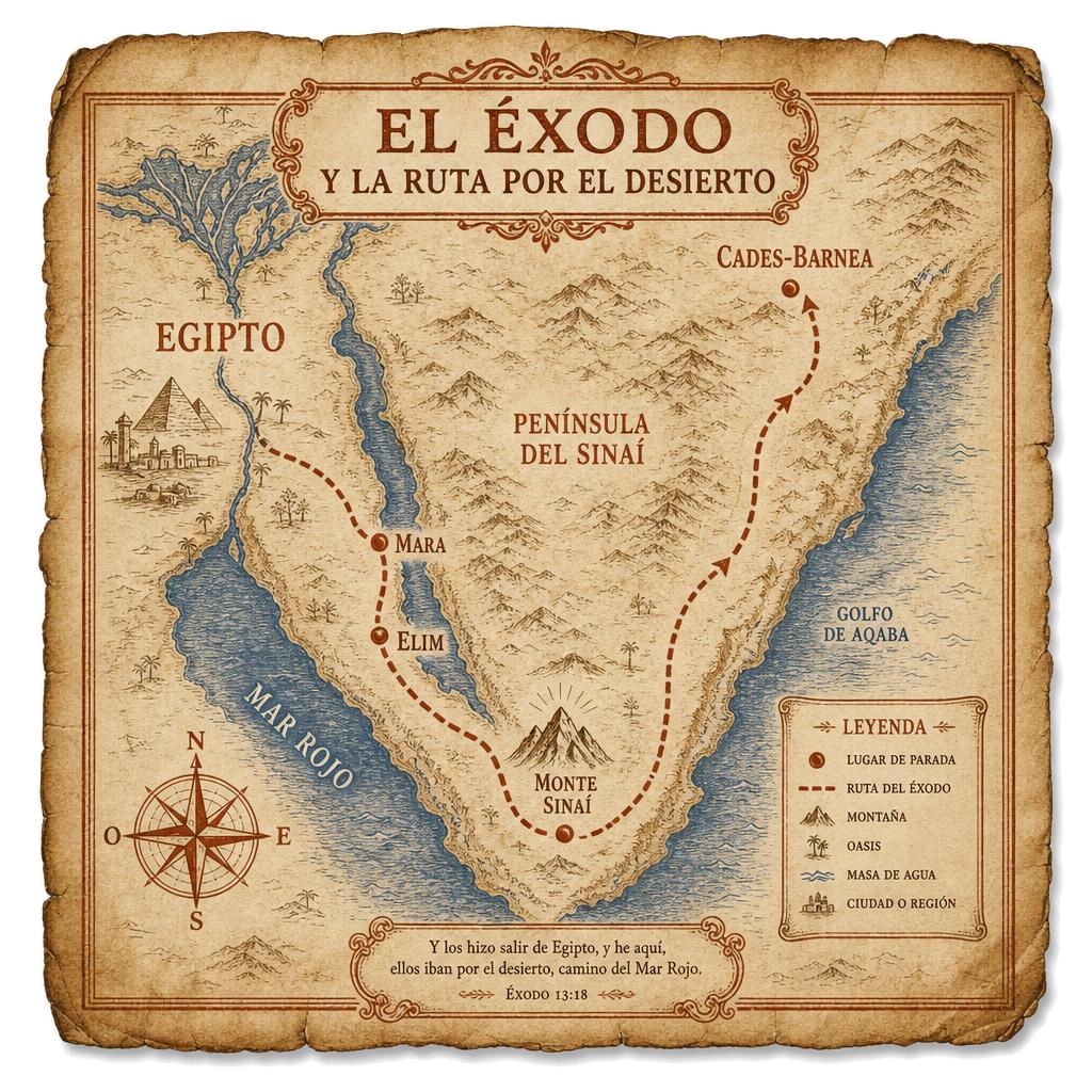 Mapa del Éxodo y la ruta por el desierto